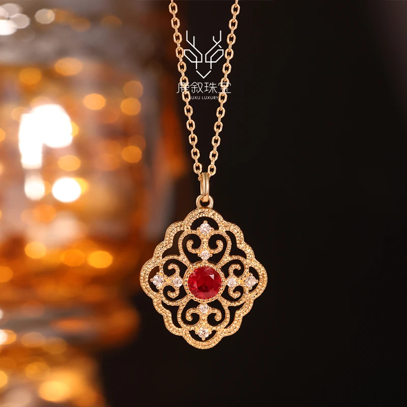 鹿叙珠宝 蔷薇花窗 18K金镶红宝石钻石项链 X-HB0078
