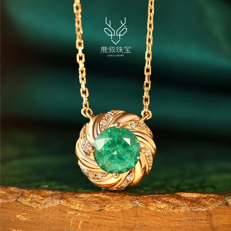鹿叙珠宝夏之圆舞曲18K金镶祖母绿钻石项链复古百搭时尚X-ZML0140
