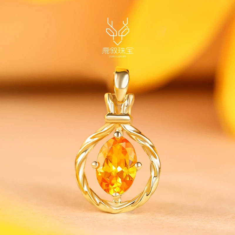 鹿叙珠宝水瓶物语18K金镶芬达石吊坠时尚优雅金色气质灵动 D-FD17