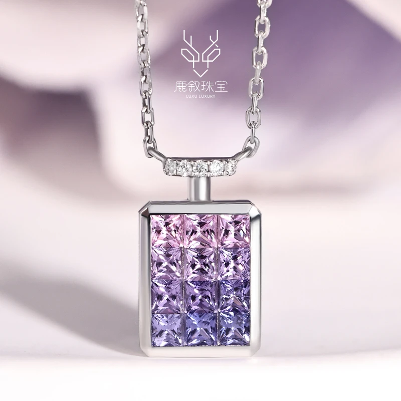 鹿叙珠宝邂逅巴黎18K金镶彩蓝宝钻石项链香水瓶紫色渐变X-CLB0125