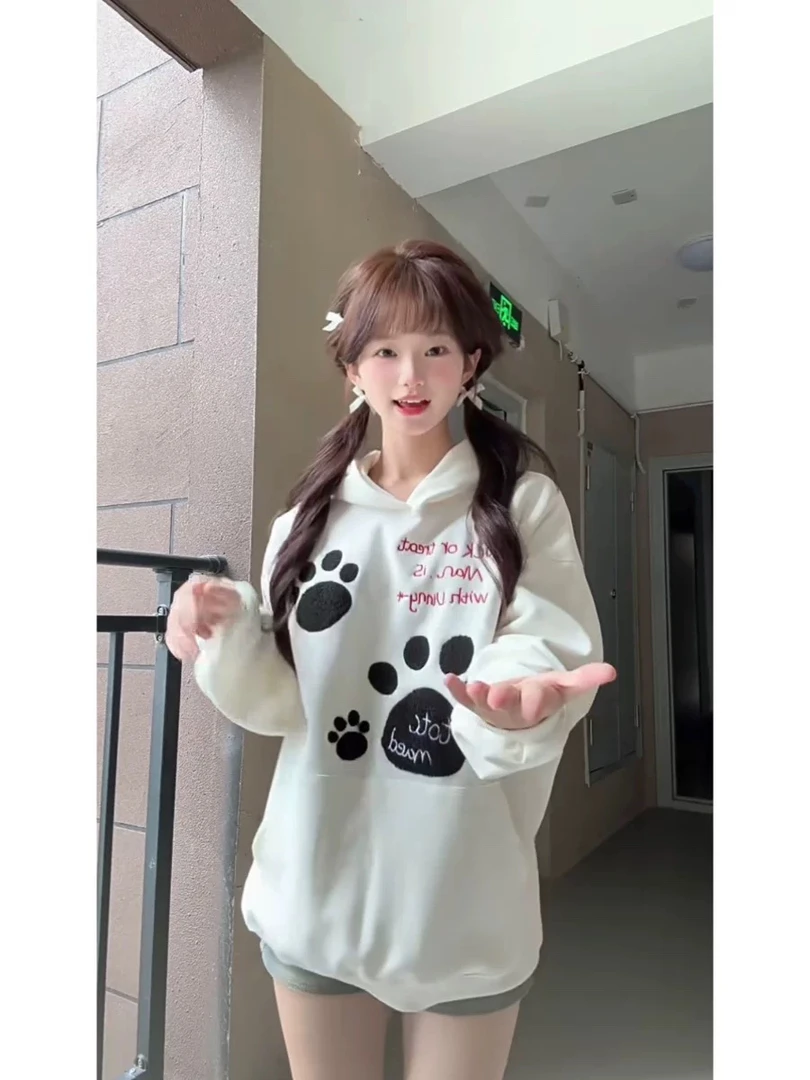 中长款连帽卫衣美式卡通女宽松秋季帽衫卫衣