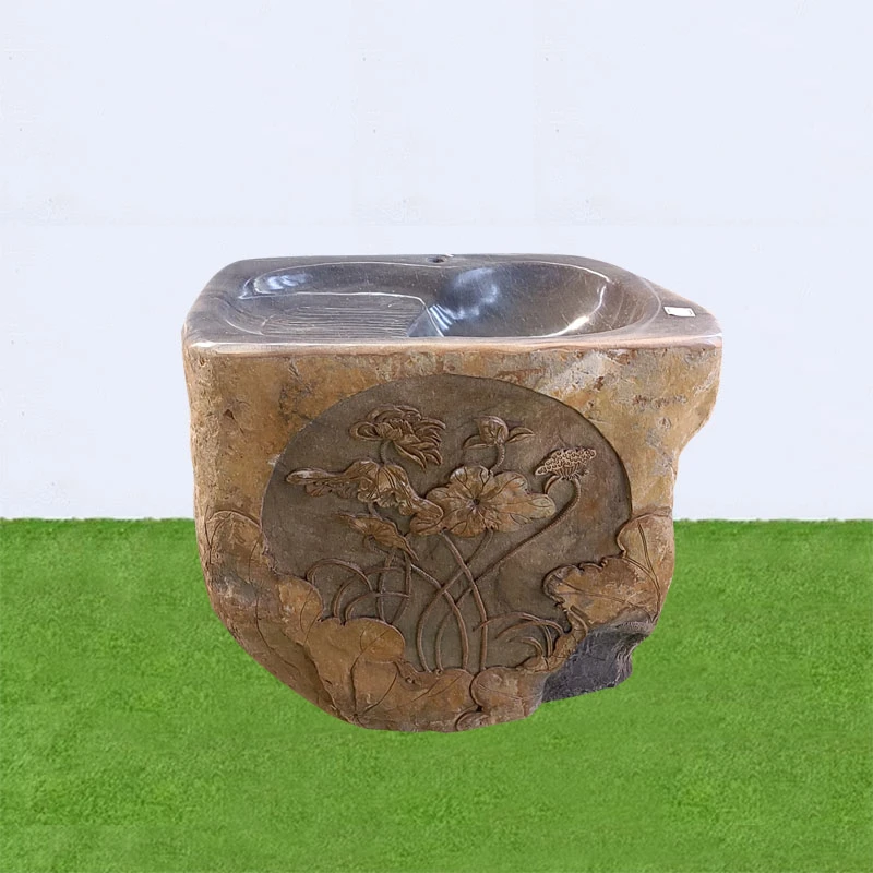 石头洗手盆一体原石立柱式石盆家用复古洗衣池水池工艺品户外摆件