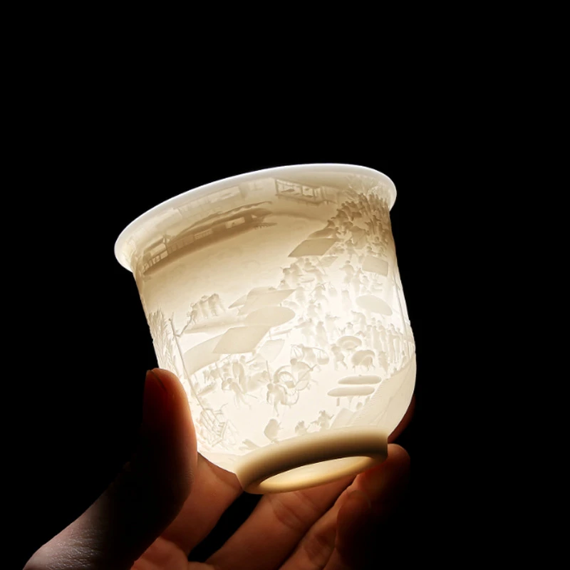 开业福利品+不能好评的别拍+羊脂玉瓷清明上河图陶瓷主人专用茶杯
