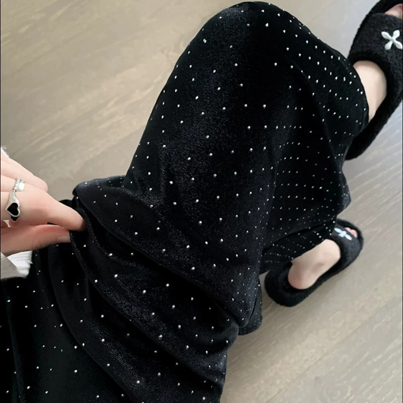 孕妇裤秋冬款烫钻金丝绒阔腿裤满百搭天星垂感气质直筒休闲裤显瘦