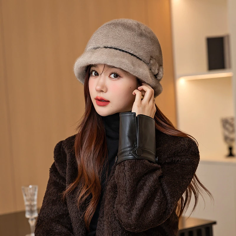 李福源2023秋冬新款真毛时尚优雅气质百搭保暖显脸小包头礼帽