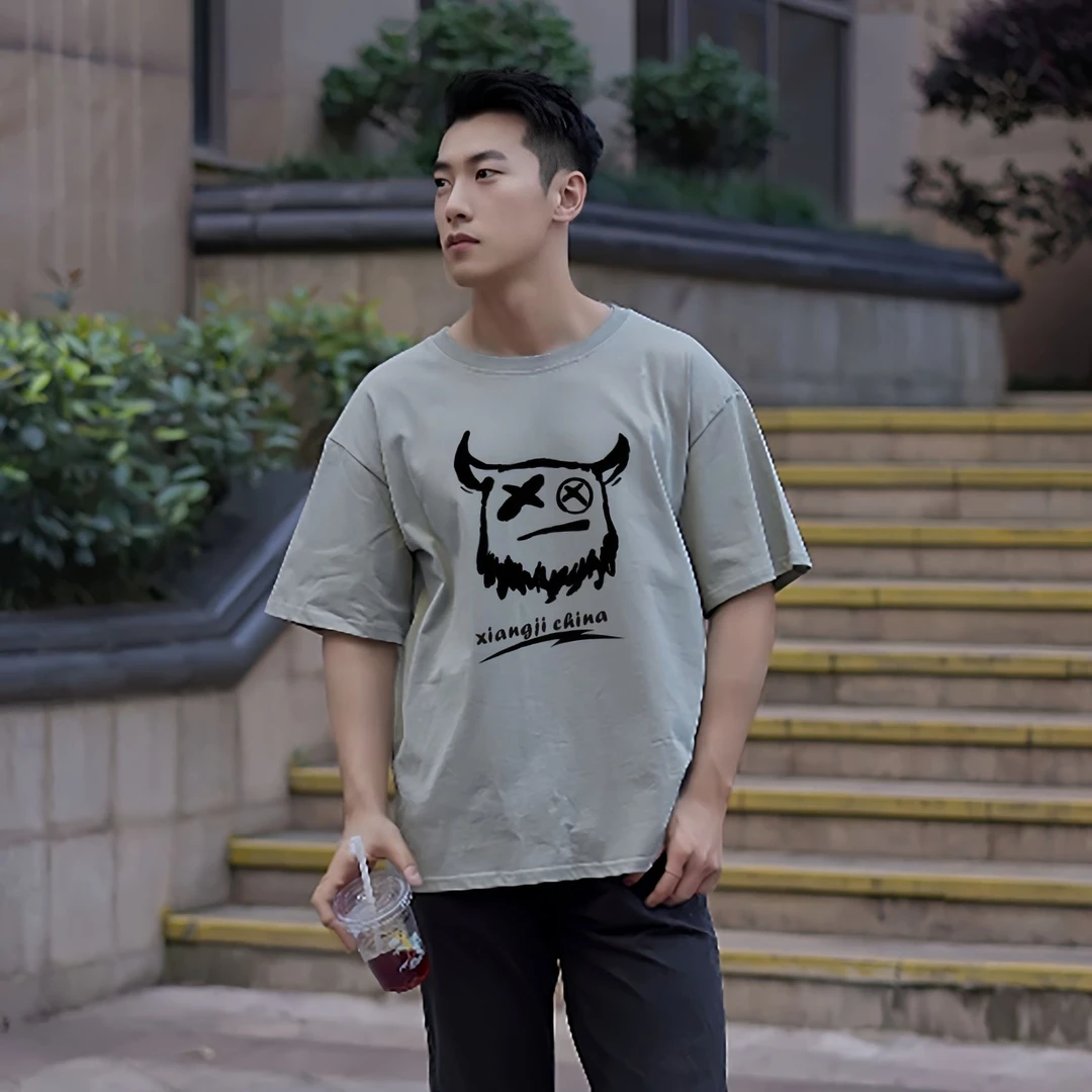XIANGJI/巷迹牛气冲天 2024夏款男装圆领文艺国潮男士短袖t恤潮牌