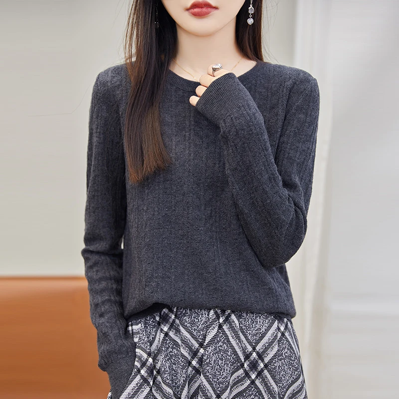 秋冬套头精纺羊毛48支精纺纯毛加厚羊毛衫针织圆领贴身穿柔软舒服