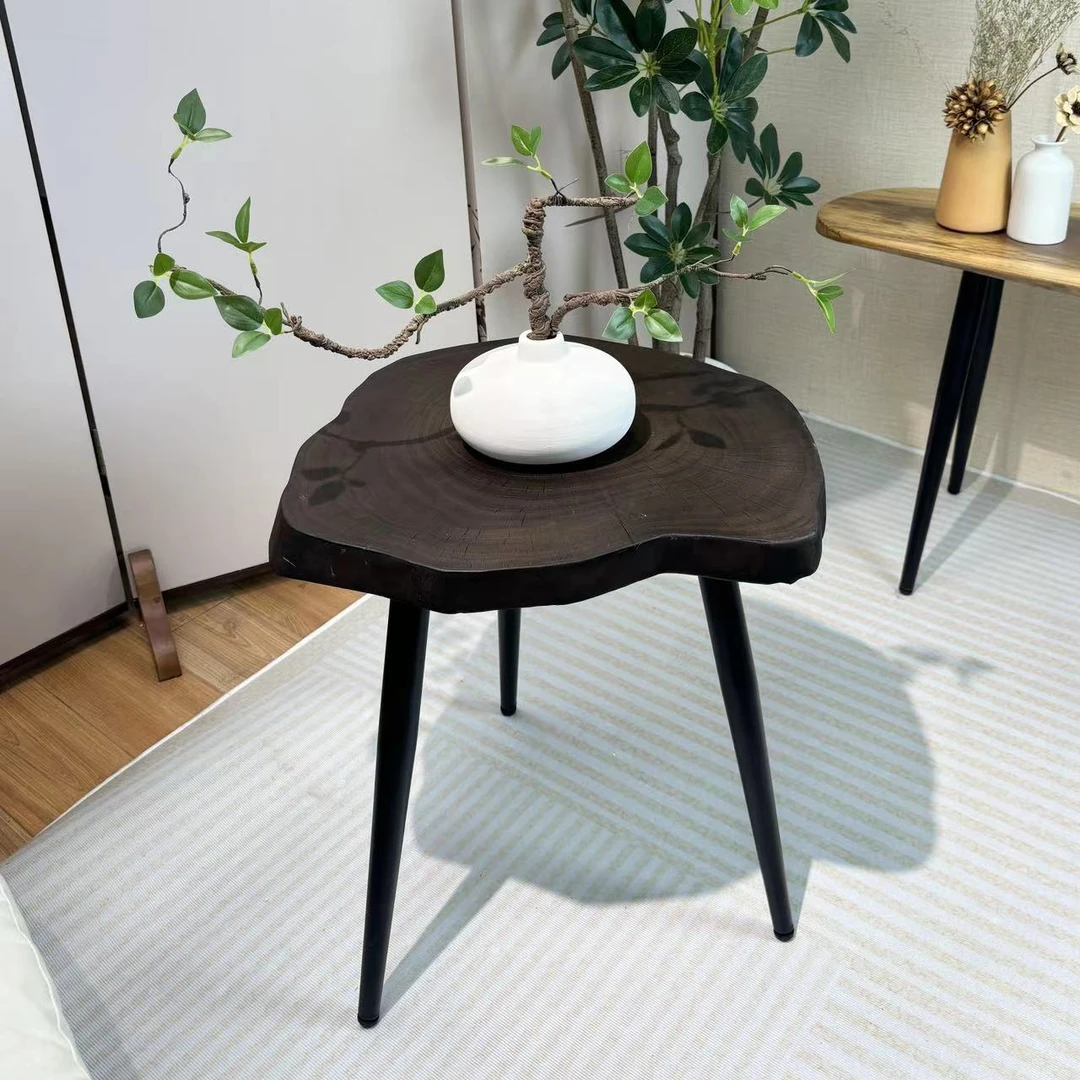 【碳化银杏】一物一拍原木年轮质感高档边几茶几床头几音响架花架