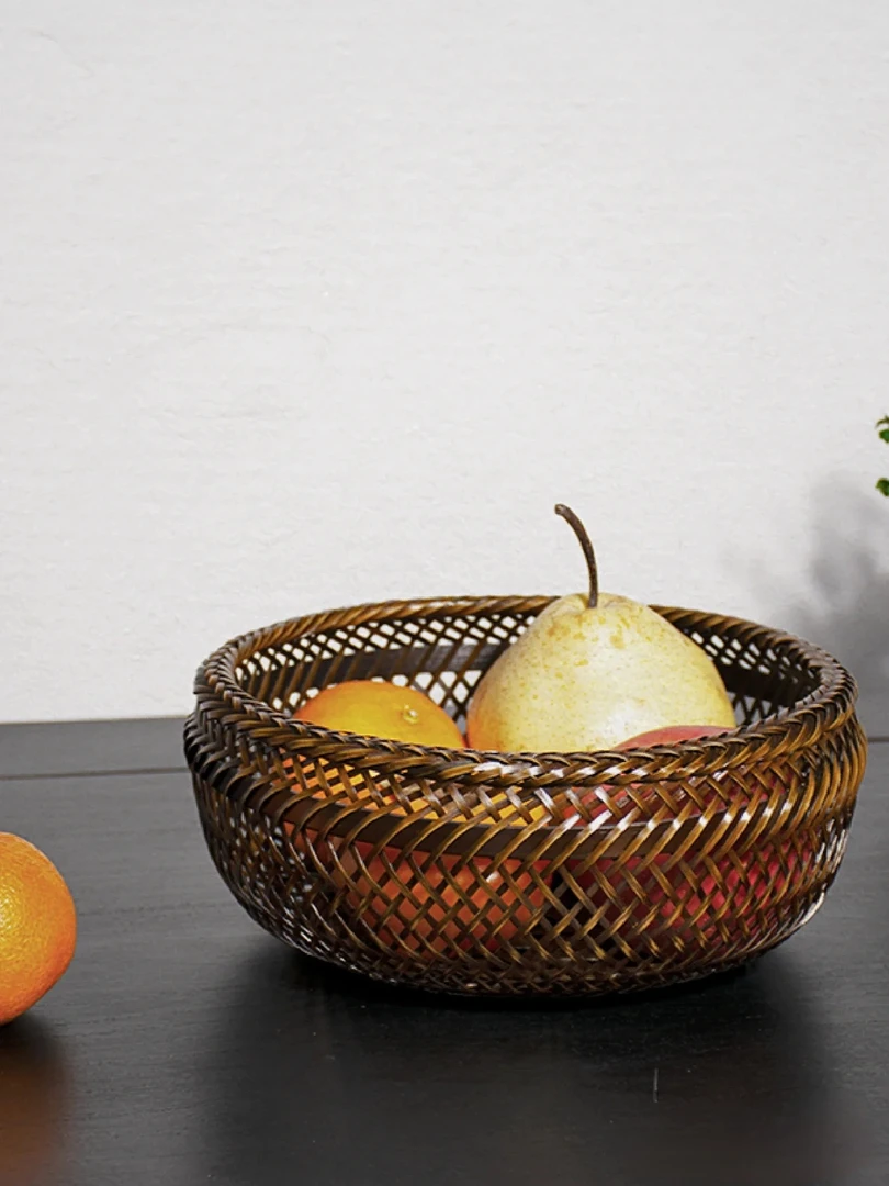 笼烟竹筐手工大漆竹编复古茶点盘竹制干果盘篮子中式圆形大中小