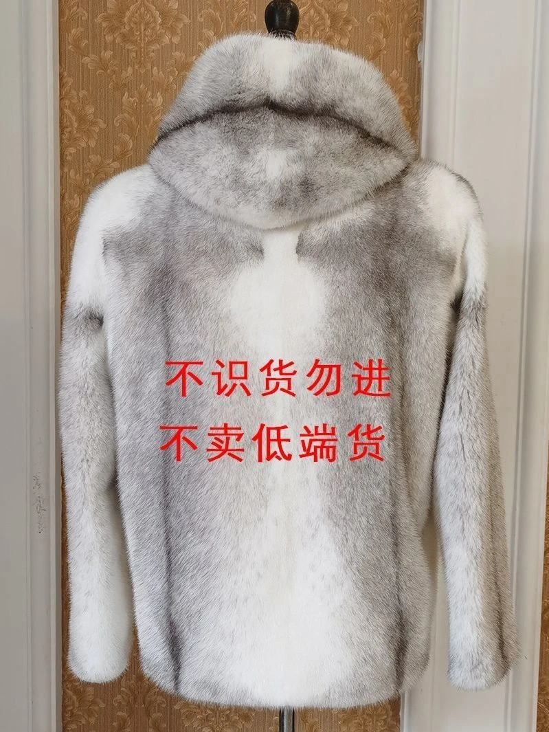 貂皮外套秋冬男潮流整貂貂男士仿皮草十字貂连帽水貂皮毛一体大衣