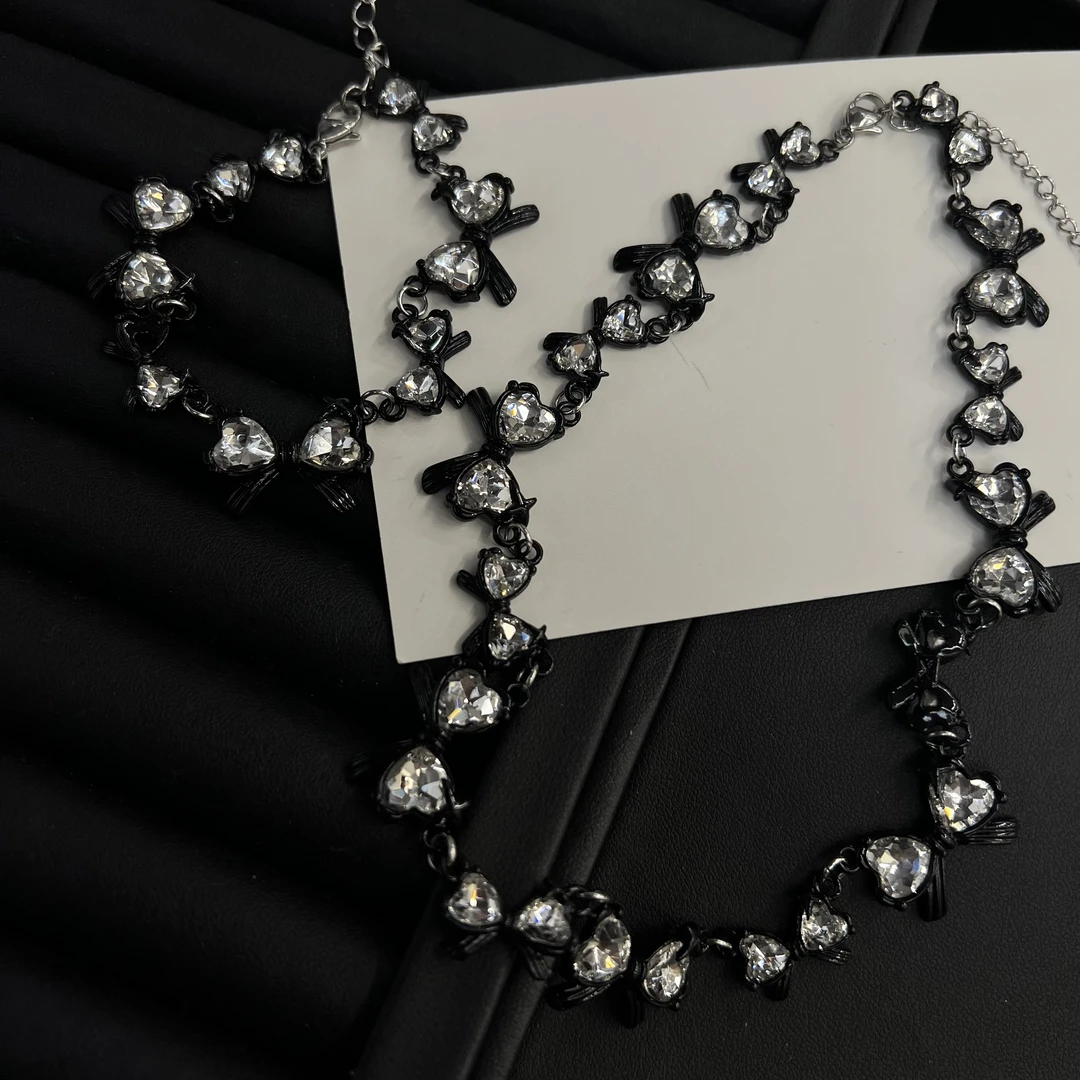 铜合金项链 小众甜酷黑色蝴蝶结饰品-7158