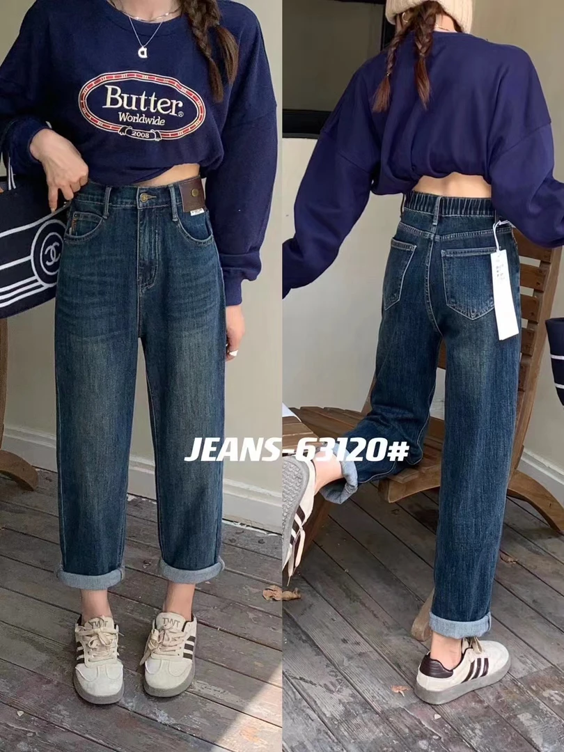 63120显瘦高腰百搭宽松九分时尚牛仔裤