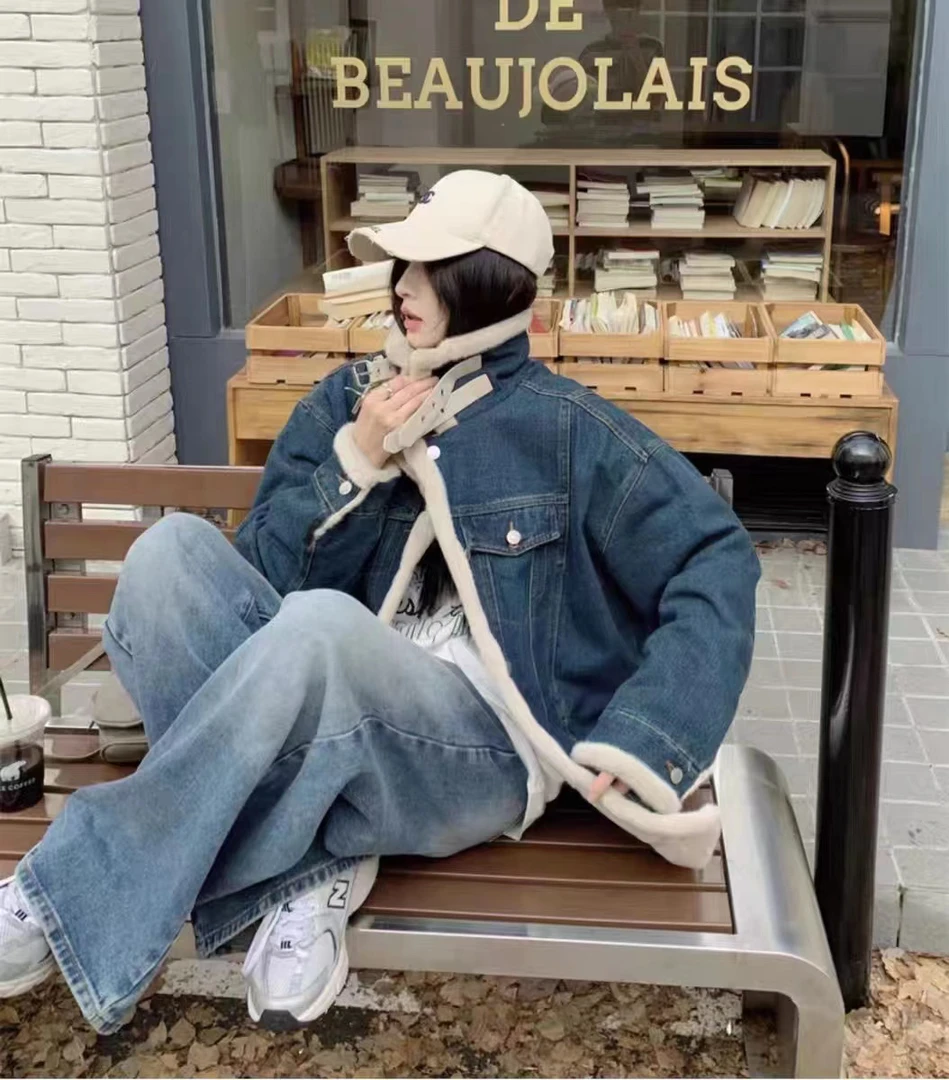 6062韩版潮流复古加绒牛仔上衣