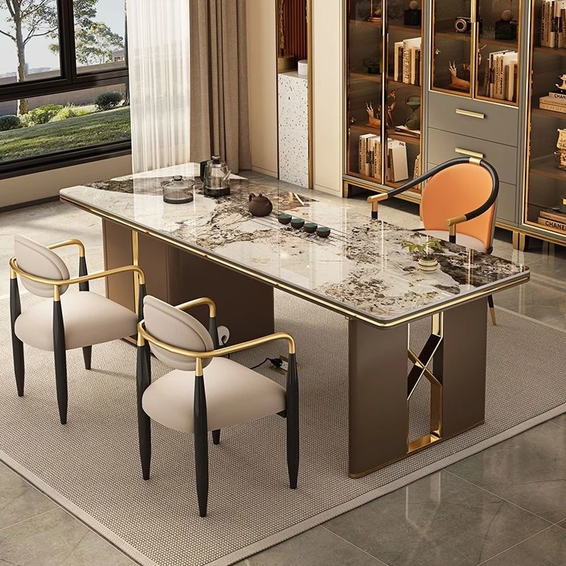 新款轻奢岩板茶台现代简约大板老板办公室接待高档茶桌椅组合套装