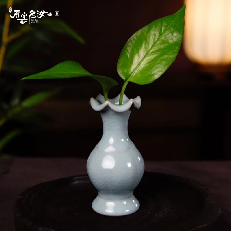 君宝名汝 清凉寺仿古釉汝官窑 原矿汝瓷 茶宠 花器 花瓶 荷口瓶