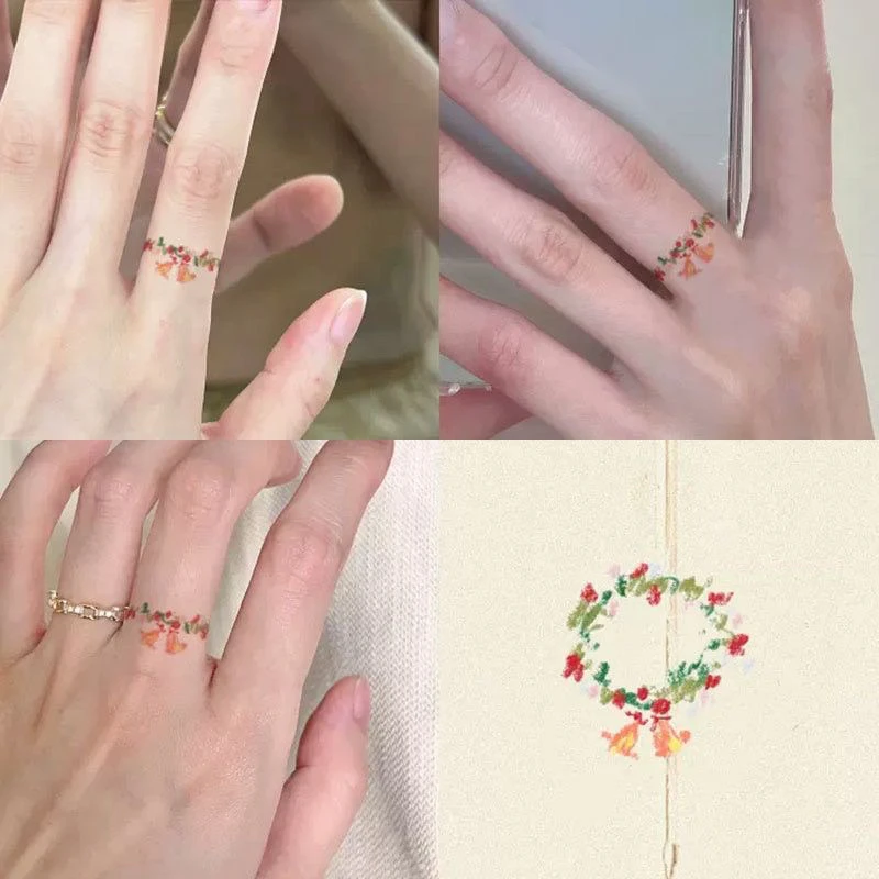 BUTOO纹身贴 春日花环戒指纹身贴女防水持久纹身贴可爱手指纹身贴