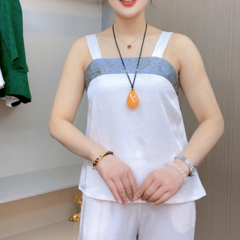 汉唐风双绉缎面高档吊带常熟新中式反季尤莱特雅丹风