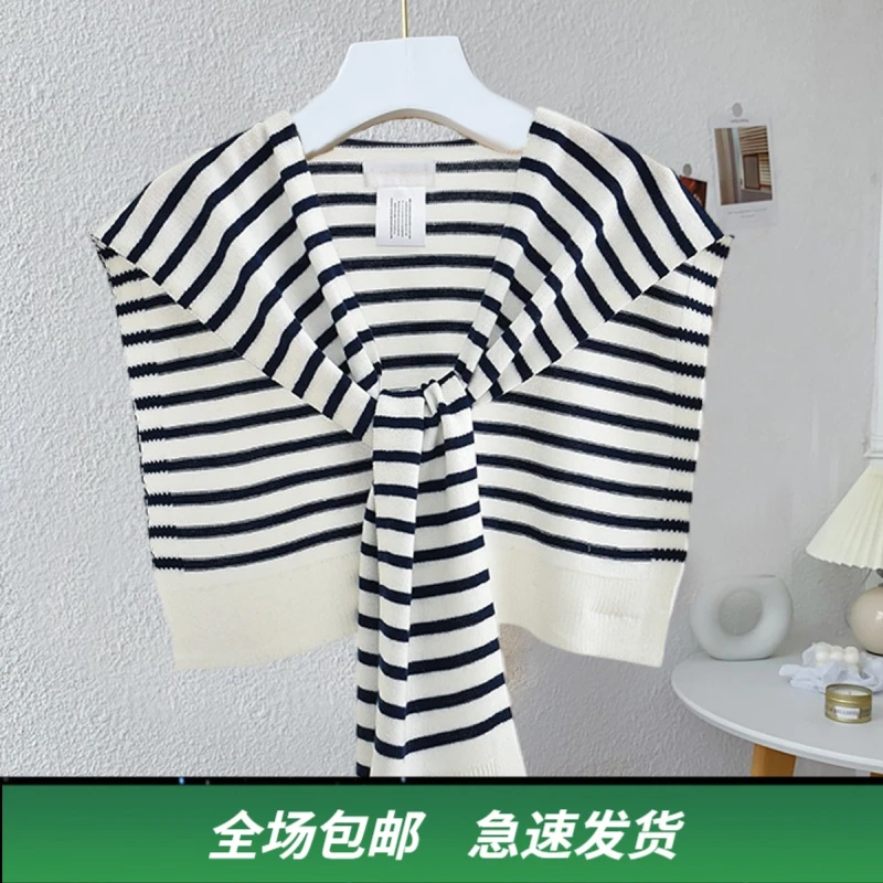 Viney披肩女2025新款高级感针织薄款空调房披肩百搭条纹外搭披风