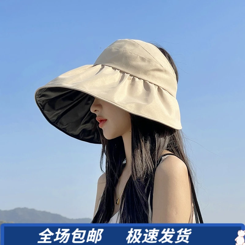 Viney遮阳帽女黑胶大帽檐遮脸百搭太阳帽户外防紫外线防晒渔夫帽