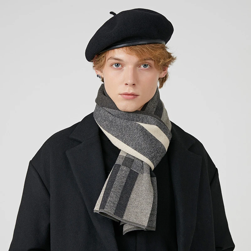 Viney男士格子围巾个性保暖拼色春夏季围巾韩版潮流英伦撞色围脖