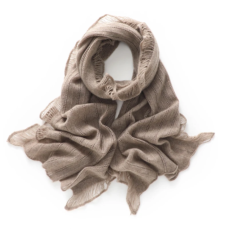 秋冬山羊绒围巾男女纯色薄款镂空流苏边披肩保暖护颈椎围脖MJ875