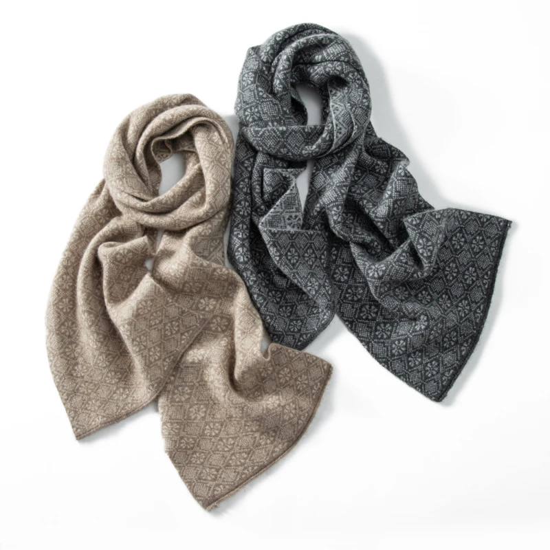 秋冬季山羊绒围巾男女时尚双面提花针织披肩保暖护颈椎围脖185