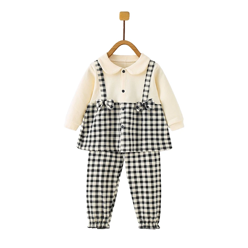 2024殊荣分体婴童套装春季裙格子女童长袖洋气款春秋季小童幼儿