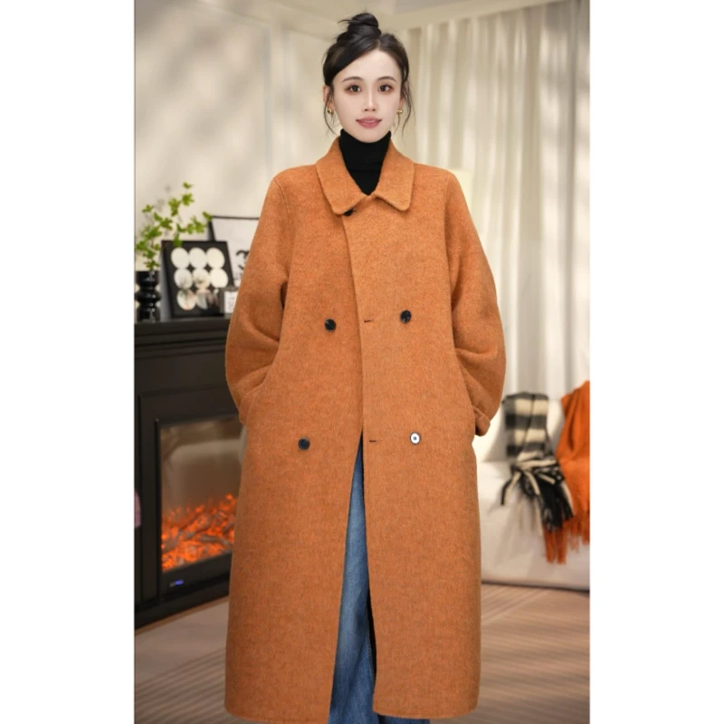 2024秋冬新款百搭大衣羊毛中长款高端定制气质轻奢双面双面毛呢
