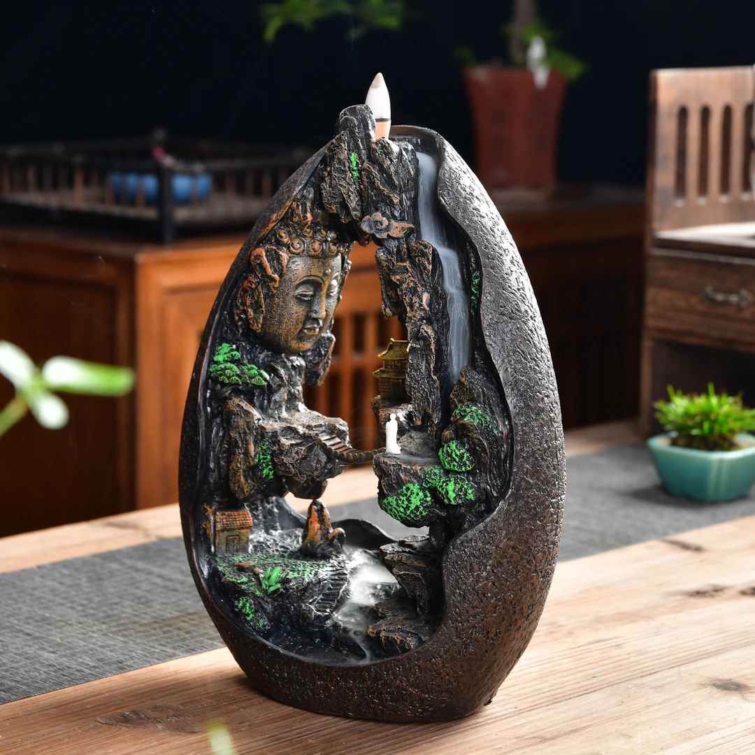 倒流香炉高山流水创意摆件檀香沉香茶道家用室内香薰炉禅意摆件