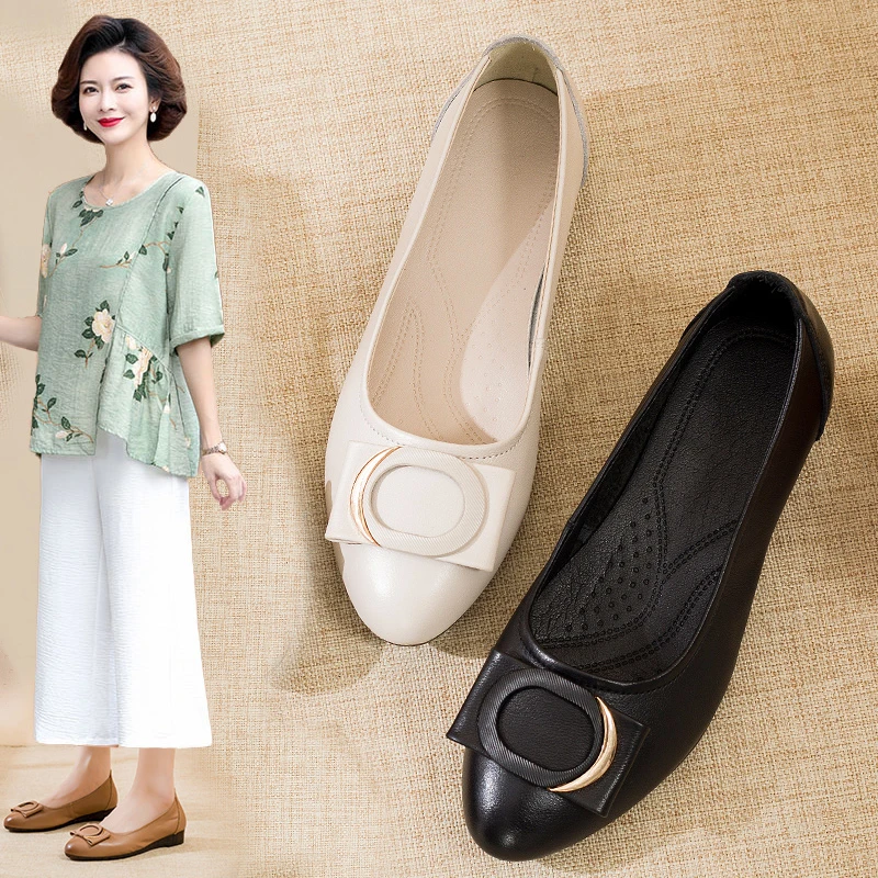 真皮软底夏季新款单鞋女春秋款鞋子中年洋气妈妈鞋舒适时尚牛皮鞋