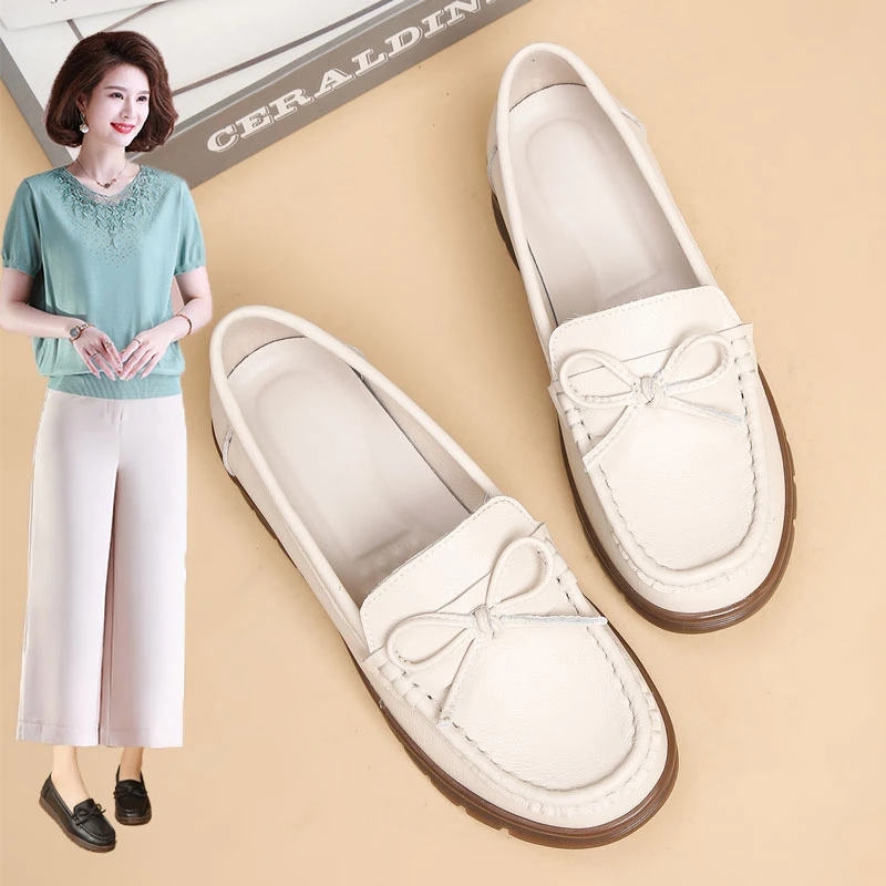 护士单鞋妈妈鞋子春秋款真皮牛筋软底舒适女鞋夏季中年中老年豆豆