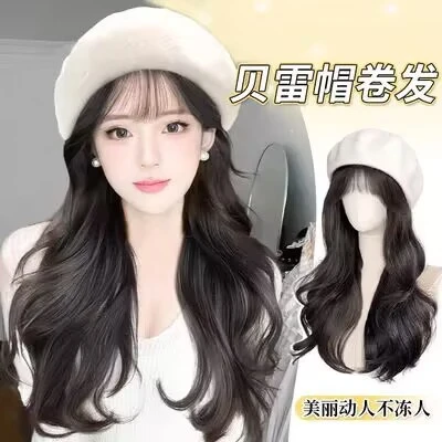 帽子女秋冬氛围感贝雷帽自带道具刘海高质量假发网红款假发女款