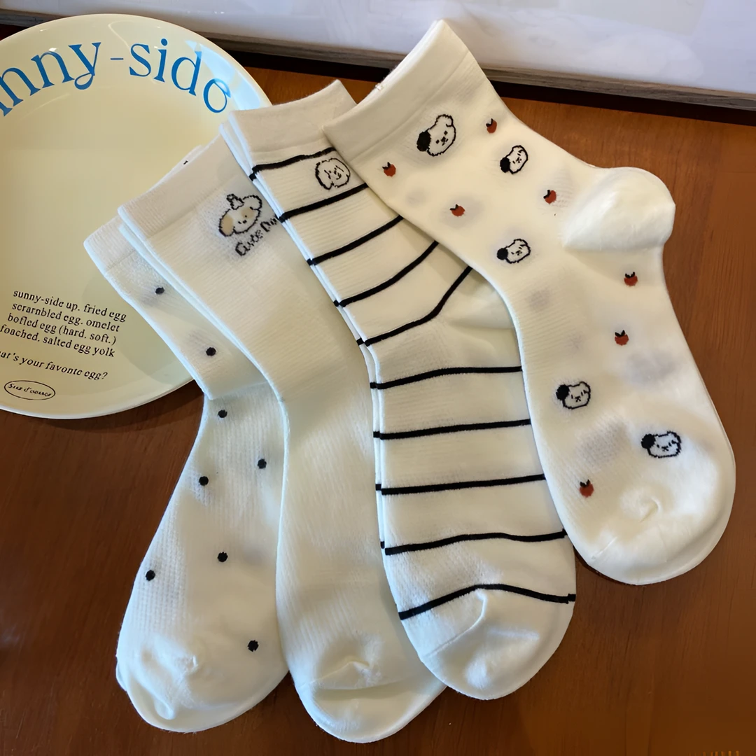 春夏条纹袜子草莓ins中筒日系女袜百搭运动学生卡通白色纯色潮袜
