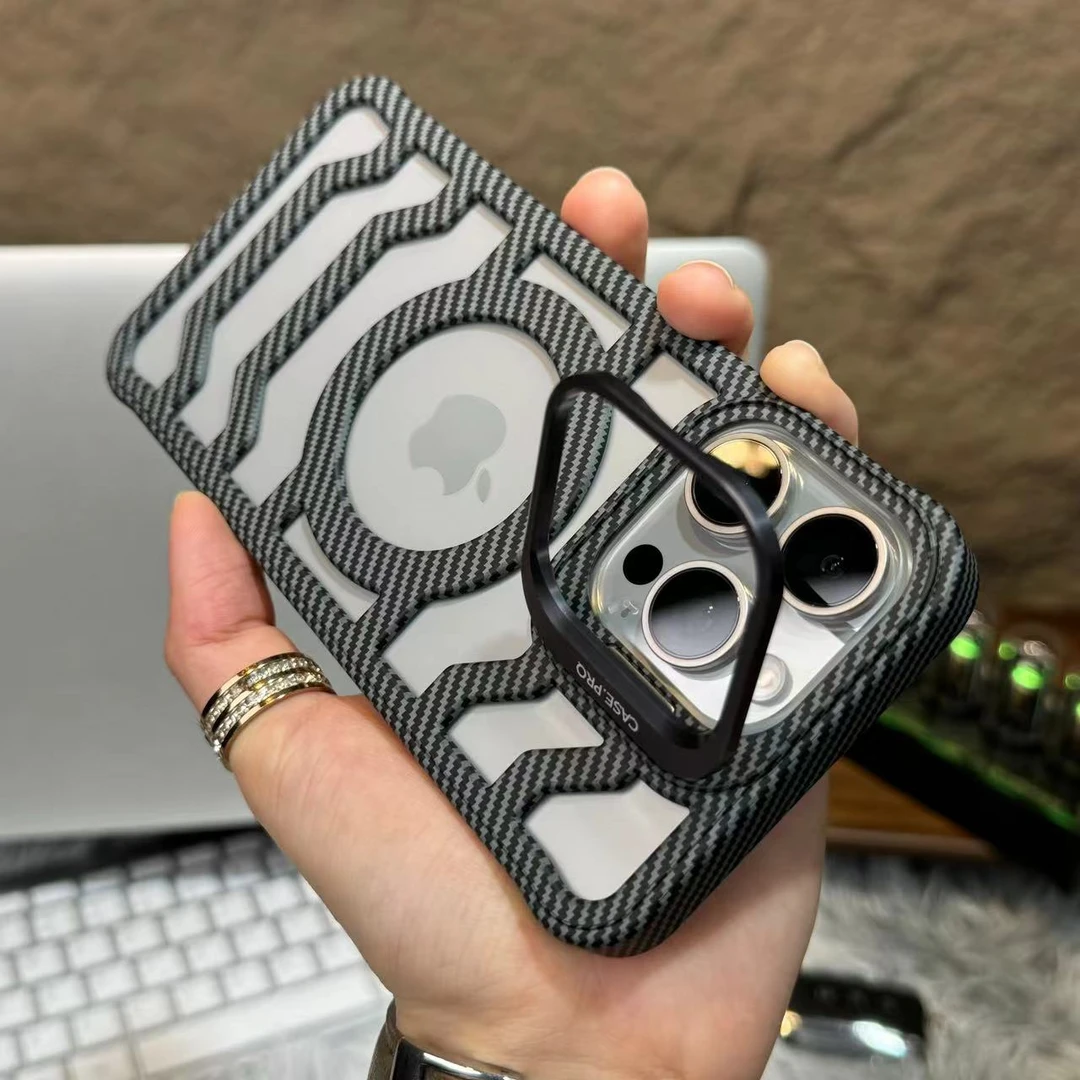 苹果/15/14/13/12碳纤维无边框散热支架壳iphone14promax手机壳