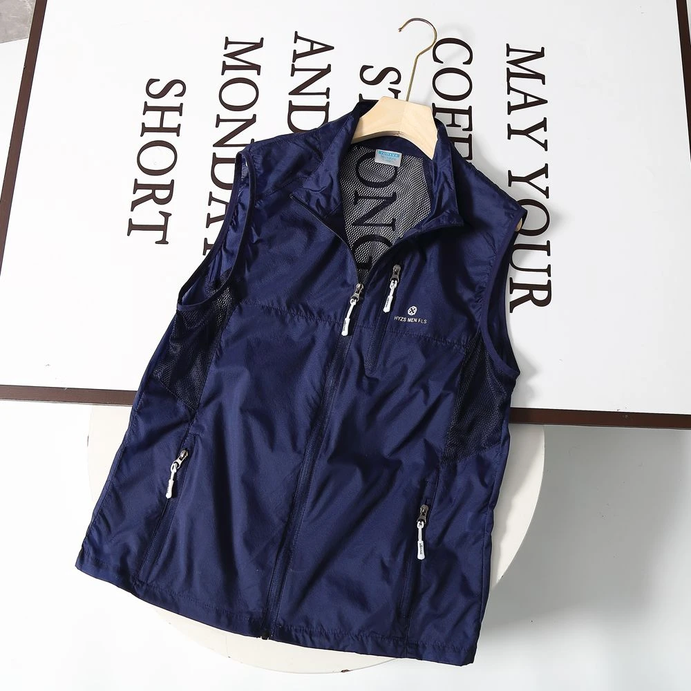 外贸韩国户外运动服皮肤衣马甲无袖外套立领透气网拼接男女款