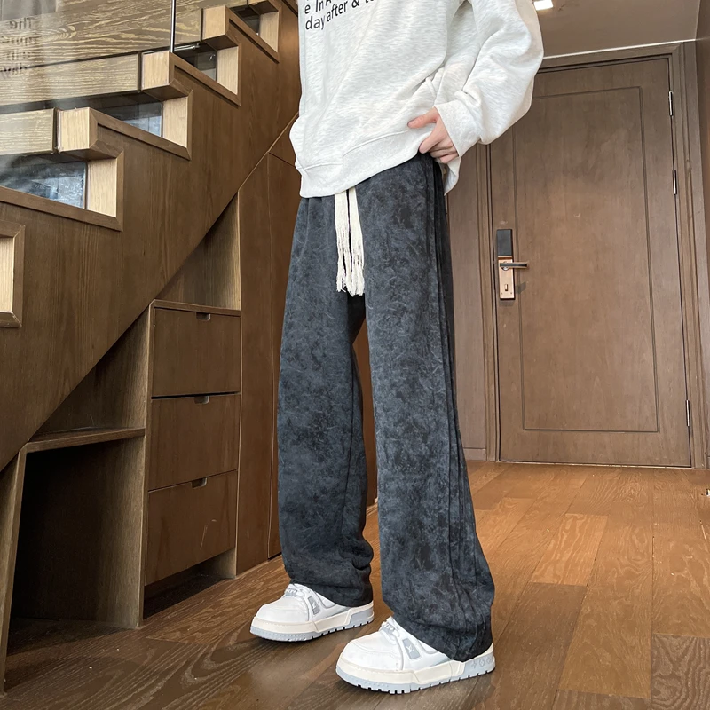 PLQV秋冬2025大码扎染脏脏卫裤运动裤侧边褶皱休闲长裤直筒裤情侣