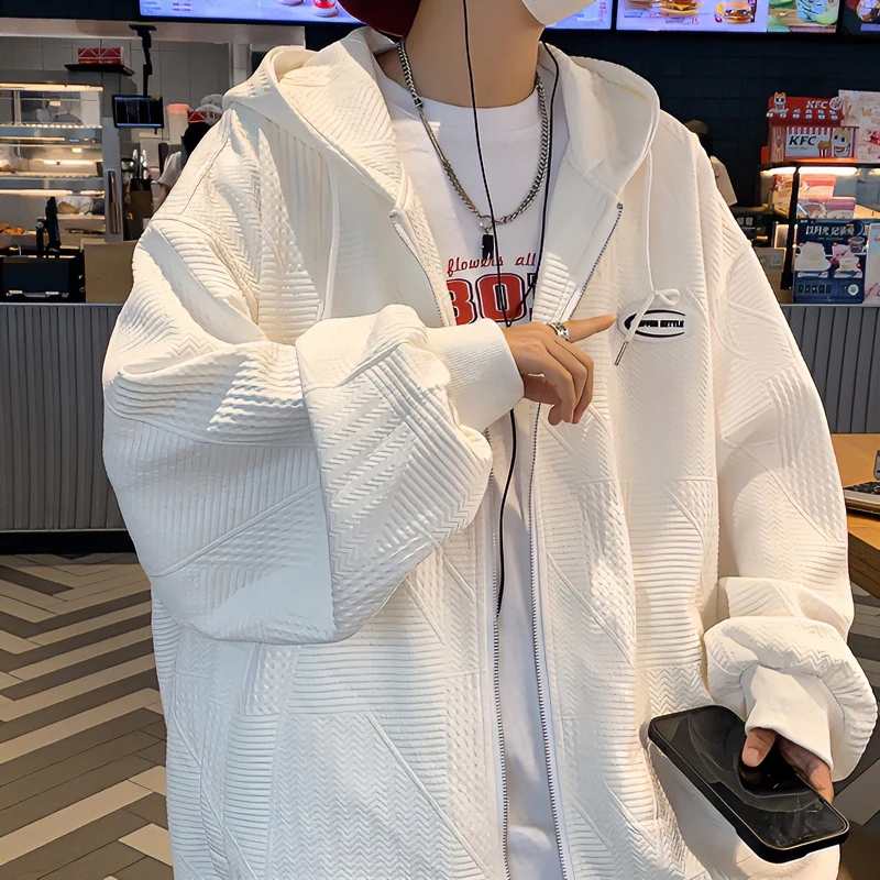 新款2025春秋季休闲百搭连帽多色外套卫衣男宽松大码男女上衣