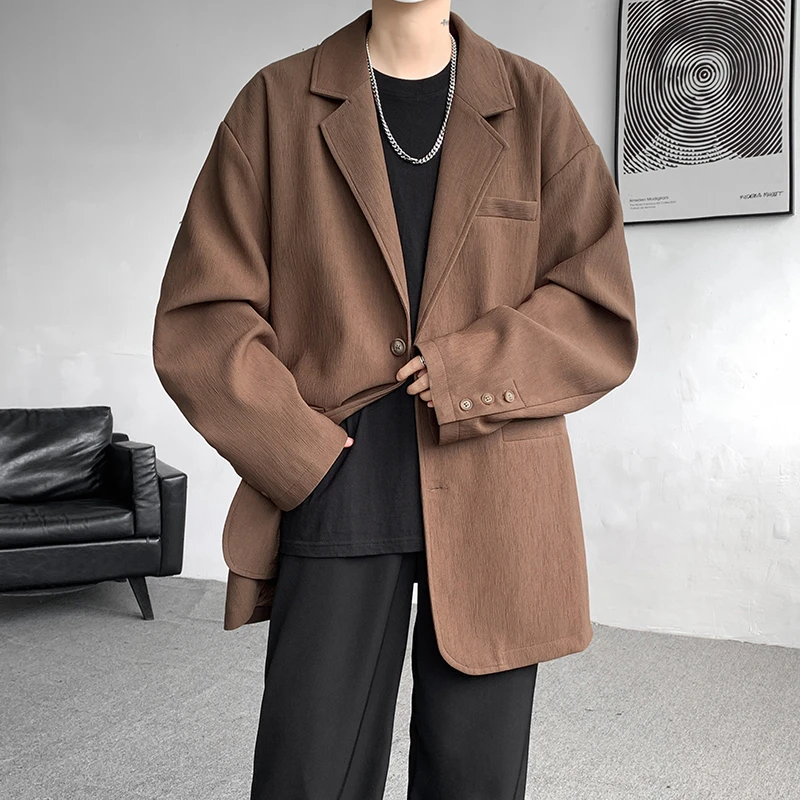 PLQV美式宽松百搭肌理感西服休闲西装外套男复古痞帅高级感时尚潮