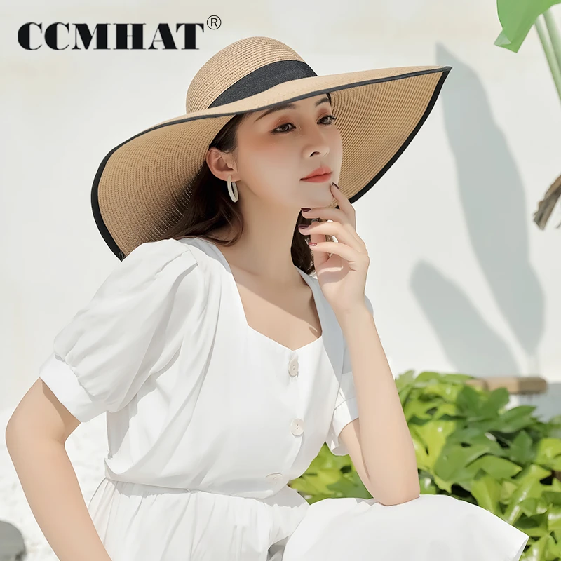 CCMHAT欧美时尚大帽檐小仙女夏季出游必备防晒帽子海边沙滩太阳帽