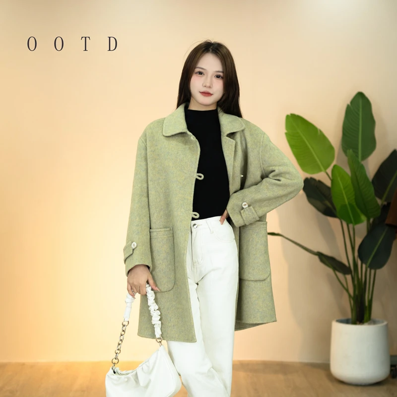 8336款双面羊毛大衣女中长款2025秋冬宽松小个子毛呢外套