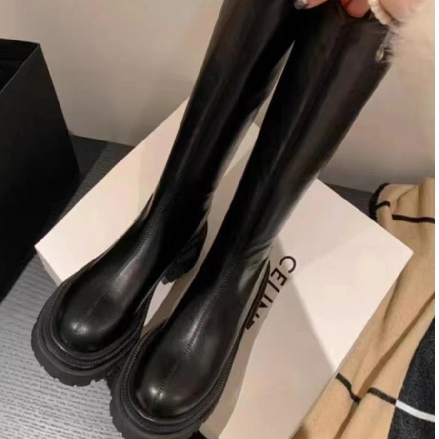 2025秋冬新款厚底骑士靴中靴G998高筒百搭时尚显瘦中筒长靴英伦