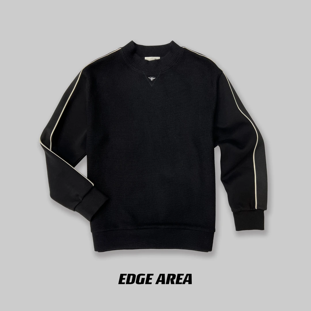 【凡简】春秋新款长袖卫衣刺绣圆领套头T恤欧美弹力拼料打底衫2008