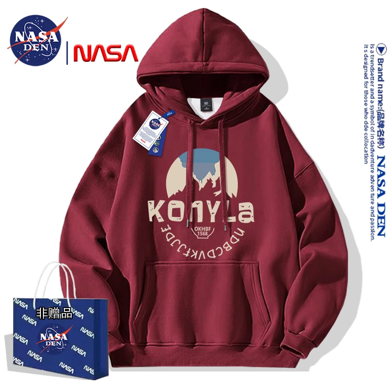 NASA联名秋冬季长袖重磅美式连帽卫衣女美式休闲卫衣潮牌oversize