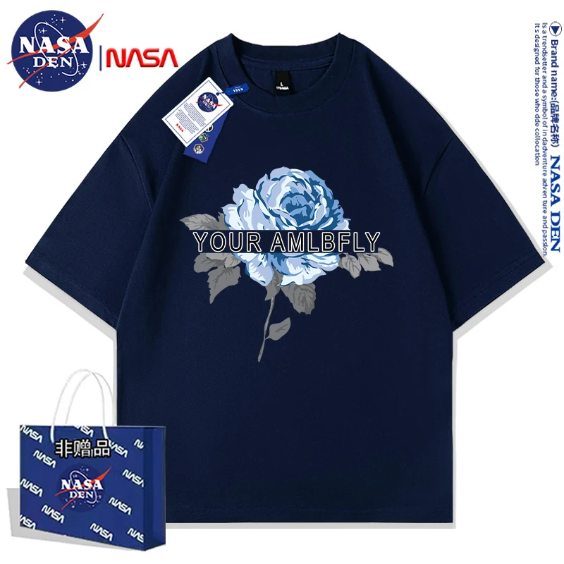 NASA联名夏季高级感重磅男士纯棉短袖T恤印花圆领百搭情侣款上衣