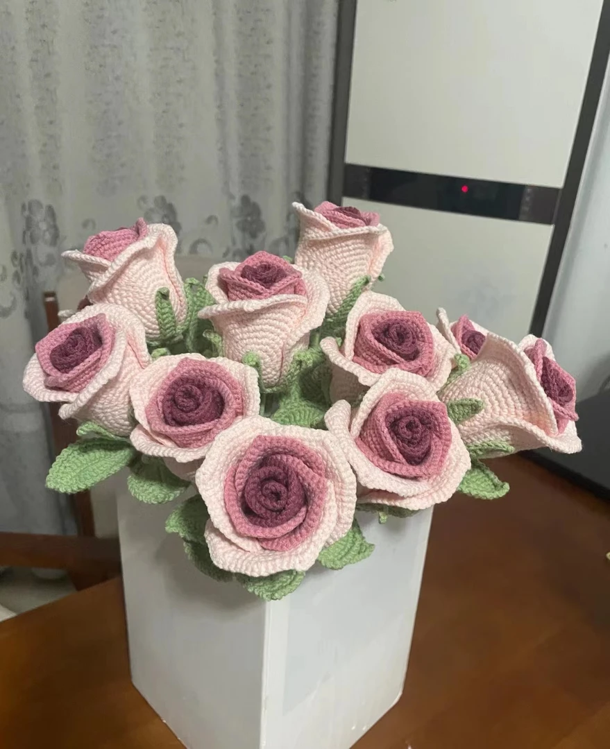 酒杯玫瑰成品手工编织diy玫瑰创意花束复古毛线钩织送女友