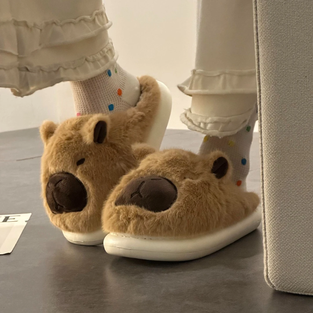卡皮巴拉水豚棉拖鞋女秋冬新款保鞋女冬天毛毛鞋棉拖鞋