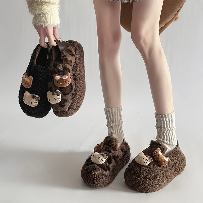 可爱卡通甜美毛毛鞋女2024年秋冬新款外出两穿超软厚底包头棉鞋拖