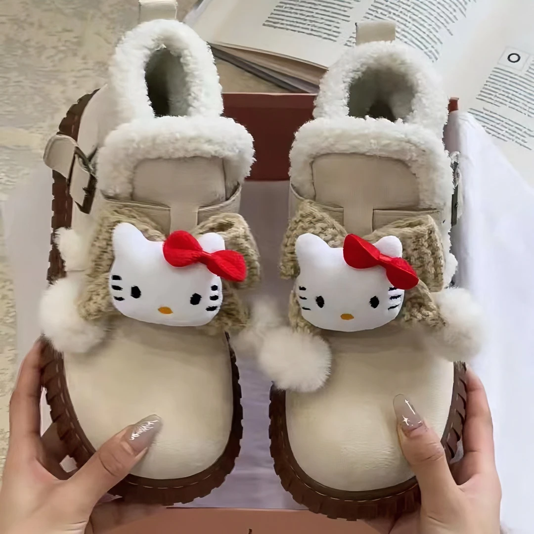 可爱KT猫雪地靴子女2024年秋冬季新款加绒韩版短筒
