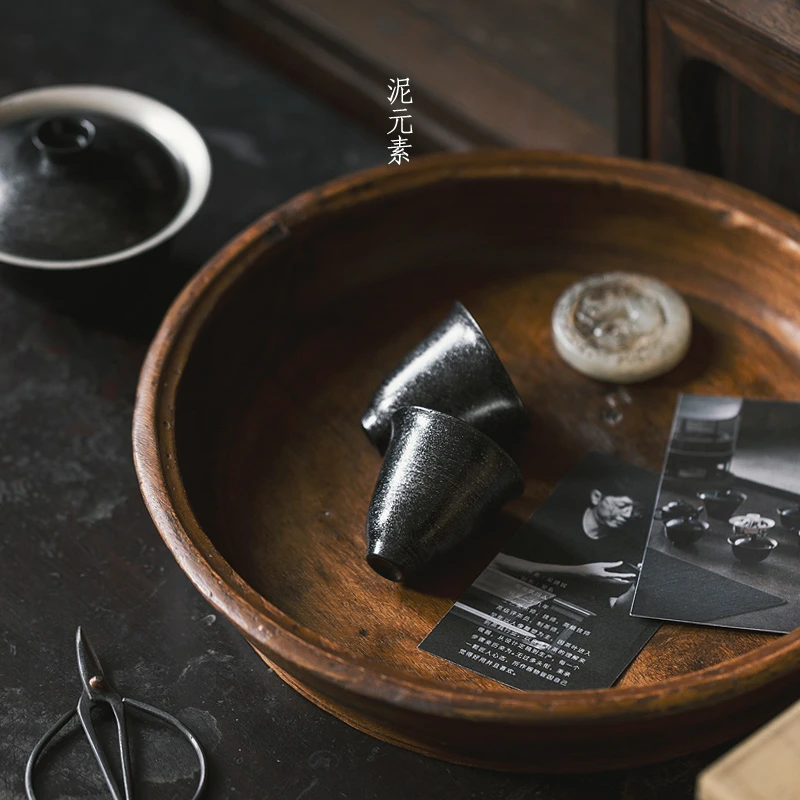 泥元素漆艺鎏银银黑闻香杯复古家用陶瓷中式主人杯日式色釉