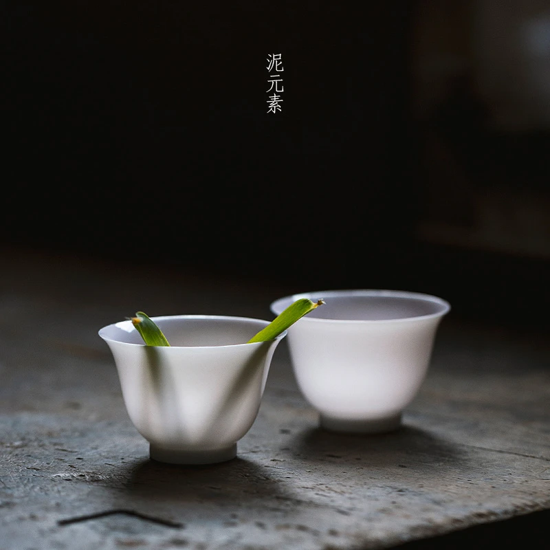 泥元素山风野纪手工超薄胎茶杯家用创意陶瓷白瓷喝茶杯日式中式